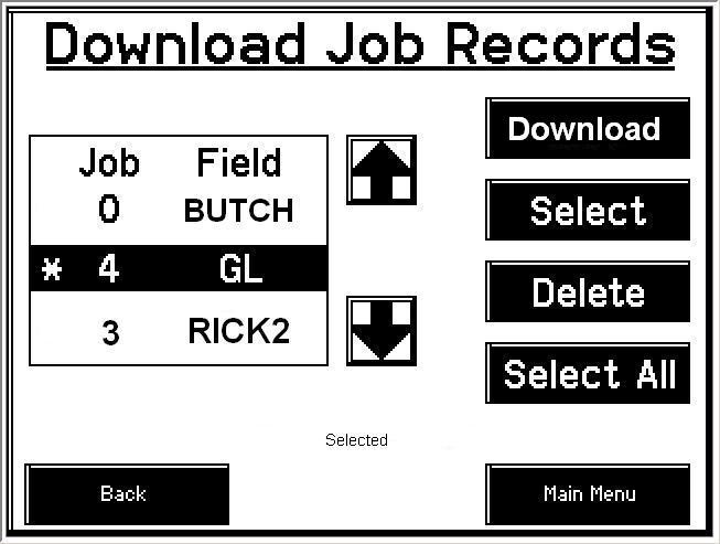 Continued JOB RECORDS 5. Pressing the Download key will open the Download Job Records screen. This screen lets you select jobs to download onto a USB drive.