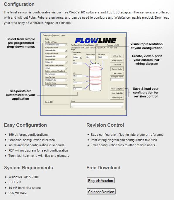 Getting Started: EchoPod is configured through WebCal, a PC software program. WebCal is a free download from Flowline s website. You must download and install WebCal prior to plugging in the USB Fob.