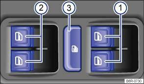 Fig. 36 In the driver door: buttons for the front and rear electric windows with one touch opening and closing Buttons in the driver door with one-touch opening and closing Key to Fig.