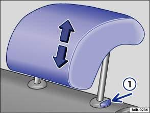 Fig. 44 Adjusting rear head restraint Every seat is fitted with a head restraint. The centre rear head restraint is designed solely for use with the centre rear seat.