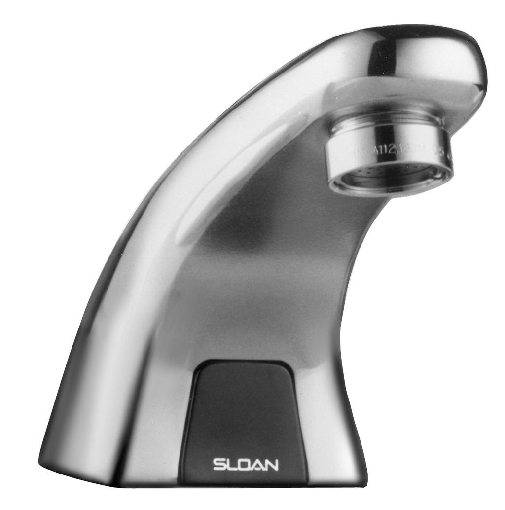 By American Act C o m plia n t Battery Powered Hand Washing Facet EBF-625 Battery Powered, Sensor Activated, Chrome Plated Brass Pedestal Electronic Hand Washing Facet for tempered or hot/cold water