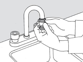 Push tubing end of adapter up onto the faucet spout. To ease sliding on the tubing, submerse the tubing in HOT water for 30 seconds.