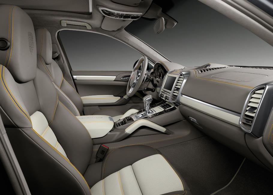 extended trim package in leather, the PCM surround in leather, the air vent slats in leather and the extended trim package with grab handles in leather.