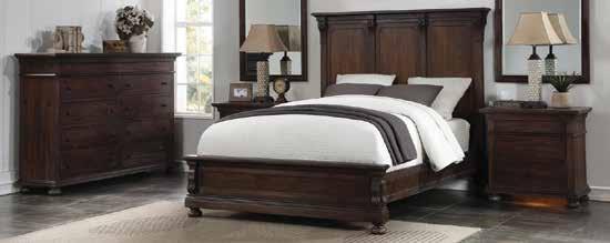 Includes queen mansion bed, dresser and mirror in aged pine finish.