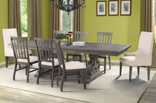Set includes table & four lath back chairs with upholstered seats. Sultry dark ash finish.