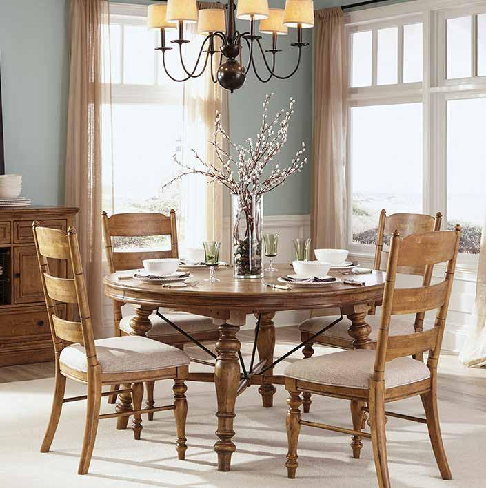 HOUSE DINING SET Brushed sand finish and delicate metal accents with hand carved legs.