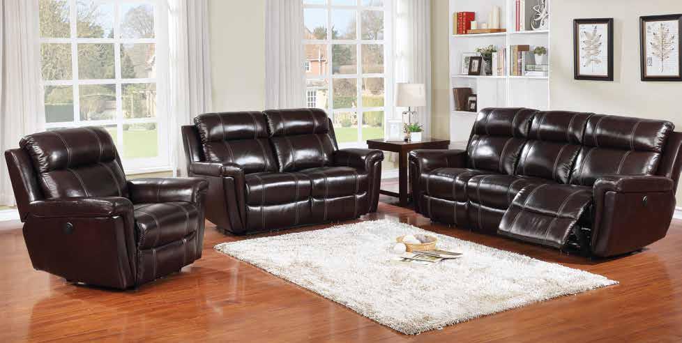 Top-grain leather seating with extra tall double-pillow back and chic contrast stitching.