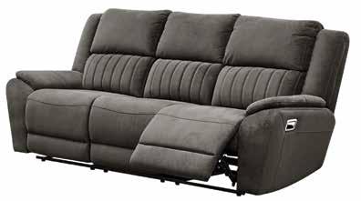 Cuddly gray microfiber upholstery covers the deep, 40-inch seats of this power reclining