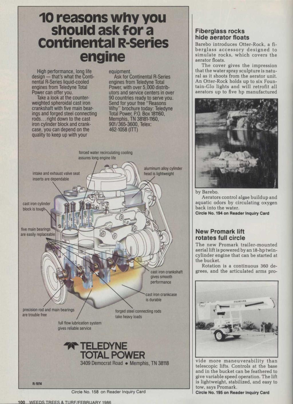 1QQ WFFDS TRFFS ft TURF/FFBRUARY 1986 10 reasons why you should ask for a Continental R-Sevies engine High performance, long life design that's what the Continental R-Series liquid-cooled engines