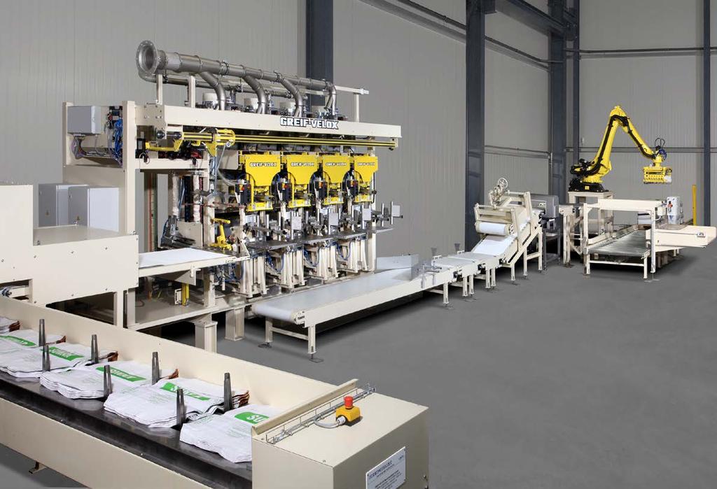 Supplementary components The bagging plants can be completed with accessories for automated empty bag placing and valve welding for hermetic bag closure.