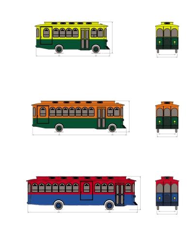 CLASSIC AMERICAN SERIES-25 FOOT TROLLEY SPECIFICATIONS STANDARD EQUIPMENT SPECIFICATIONS English Metric SEATING CAPACITY 23 23 HEIGHT (in/mm) 136 3454 LENGTH (in/mm) 315 8001 WIDTH (in/mm) 96 2438