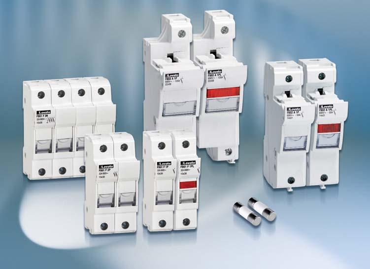FUSE HOLDERS AND FUSES Modular size for x38, 14x51 and 22x58mm fuses Finger safe - IEC IP20 degree of protection against accidental contact with live parts and with sealable cover for operators