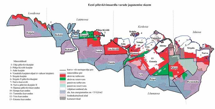 25 MJ/m 2 maardla lääne-, kesk- ja idaosa lõunapiiril. Eesti Geoloogiakeskus täpsustas 2007. aastal kogu Eesti põlevkivimaardla põlevkivivarud.
