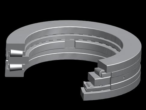 Design variants include one tapered inner race and two flat outer races, or one flat inner race and two tapered outer races. Fig. 00. Type TTDWK double-row thrust tapered roller bearing. d Fig. 02.