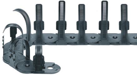 Fit cable assemblies quickly in bunches Adjust and change loops at any time Well-suited to short lengths, ideally 5-10 links Favorable alternative to complex hinged cable trays Version TE can be