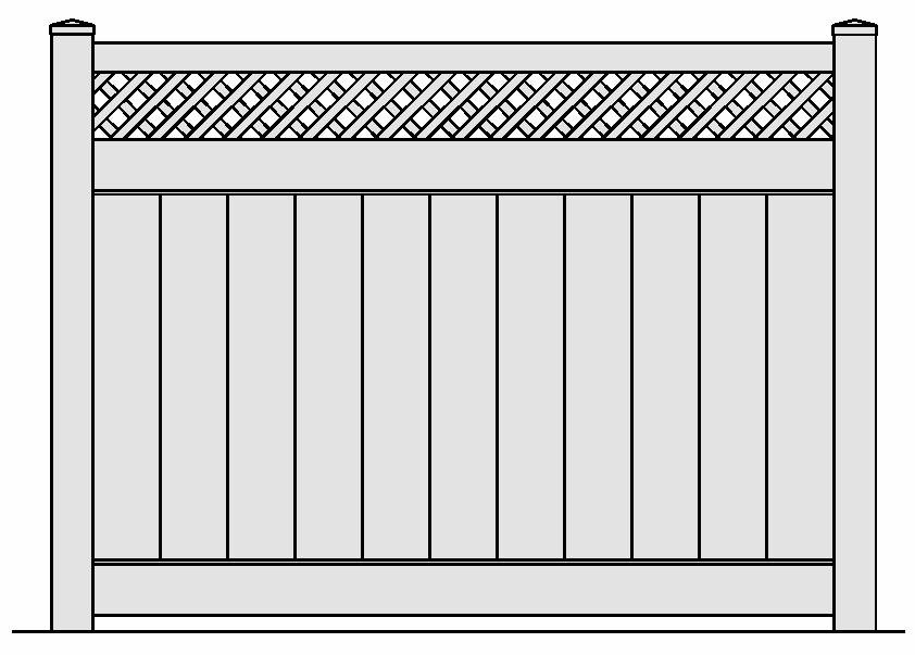 VILLAGER Privacy w/ Square Weave Lattice NOTE: The Square Weave Lattice on the Villager Fence Profile is shown in photo. 2 68 72 7 3/4 93 O.C.