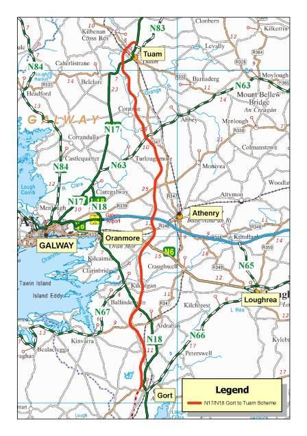 M17/M18 Gort to Tuam PPP Scheme Description of M17/M18 Gort to Tuam PPP Scheme Part of the Atlantic Corridor 57 kms long (53km motorway and 4km Tuam Bypass) Commences from the N18 Gort Crusheen
