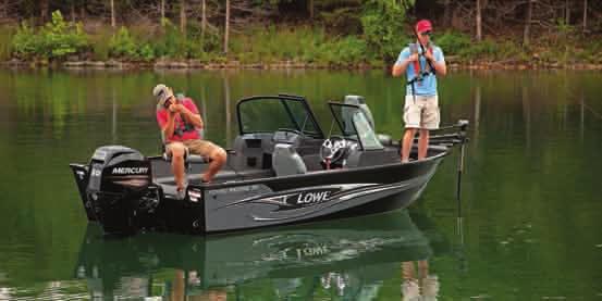 Features Dual consoles w/ full walk-thru black windshield Flip-up stainless-steel mooring cleats Center rod storage Bow courtesy light Console storage compartment Inset photos.