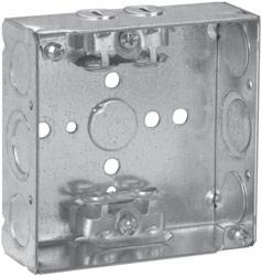 Steel Square Boxes 4 SQUARE OUTLET BOXES 22.0 CUBIC INCH CAPACITY 1 1 /2 DEEP FOR NON-METALLIC CABLE CLAMPS IN EACH END CSA LISTED TP449G Bracket TP449G 1 /2 1 /2 3 / 1 /2 4 SQUARE OUTLET BOXES 22.