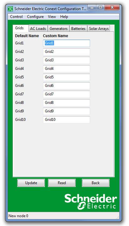 Operating Conext Configuration Tool 3. To read the current names, click the Read button. Find the Default Name that you want to change, and enter a new name into the Custom Name field.