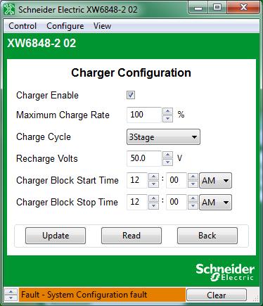 Device Configuration Charger Configuration Charger Configuration gives you options for configuring the inverter/charger to operate from your battery bank.