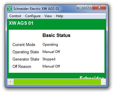 Configuring the Conext Automatic Generator Start Figure 3-26 AGS Basic Status Window Generator Configuration Table 3-11 AGS Generator Settings Generator Configuration provides the means to customize
