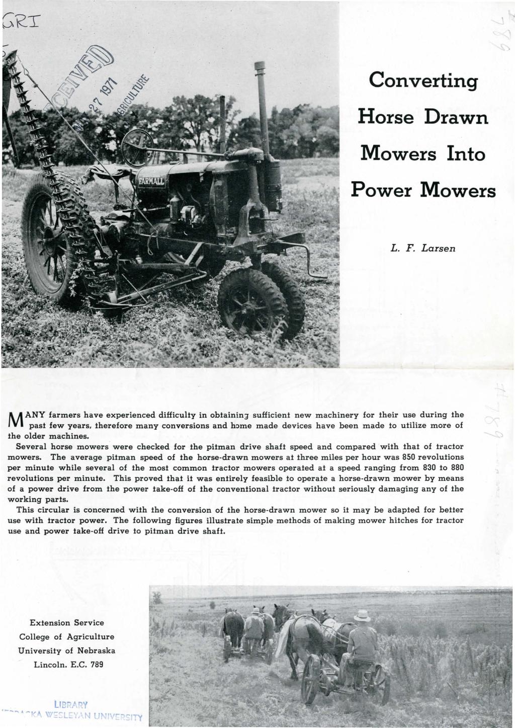GRT Converting Horse Drawn Mowers Into Power Mowers L. F.