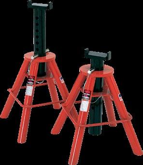 Telescopic 34 T-handle extends and lifts up to expose wheels for easy maneuverability around the shop. Retracts for easy storage. Perforated holes in ramps provide traction for the tires.