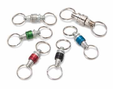 Promotional Products Description These popular Quick Coupling Key Chains are constructed of anodized aluminum and are available in an array of colors.