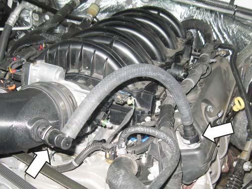 Install the driver side PCV hose (P/N: 2414-6758) between the