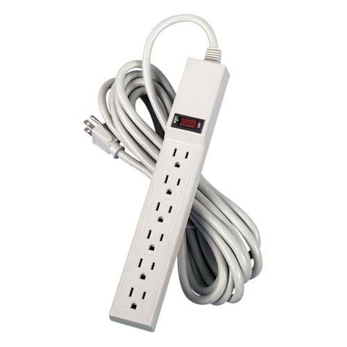 6 OUTLET POWER STRIP These are industrial grade power strips. The cord is a heavy 14 gauge and has a heavy duty double vinyl jacket, and flame resistant insulation and molded male end.