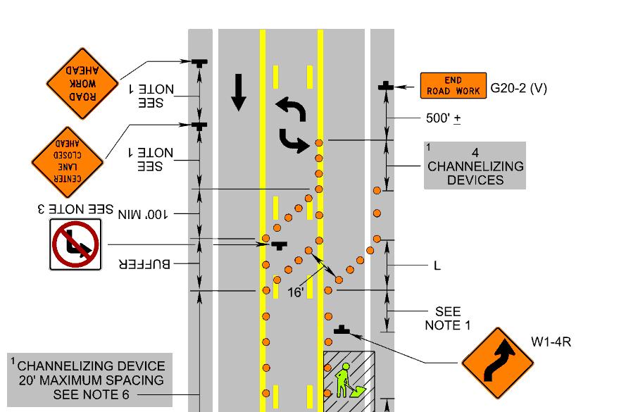 Right Lane Closure Operation on a Three-Lane Roadway - TTC-22.1 6.