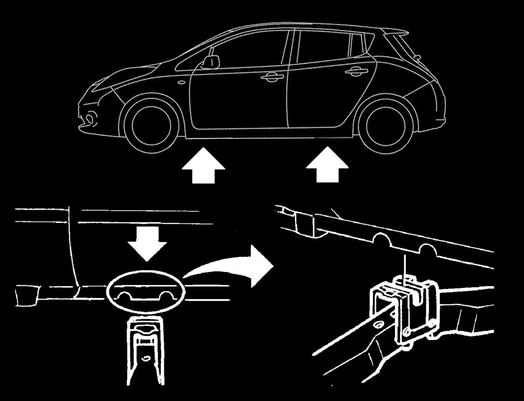 dangers. Refer to Section 5. Storing the Vehicle. 4-6 Jacking Up the Vehicle and Changing a Tire LEAF is not equipped with a jack or spare tire as standard equipment.