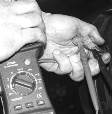 Measuring Voltage The Braking System voltage is measured at the two lead wires of the magnet on any brake. Use the pin probes inserted through the insulation of the lead wires.