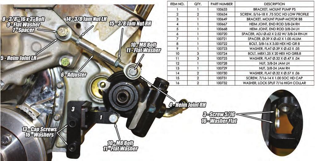 Power Steering Pump Bracket Included in the FR60 kit is a ½ feed line that connects from the remote reservoir to the power steering pump. This is attached using the 2 stainless steel hose clamps.