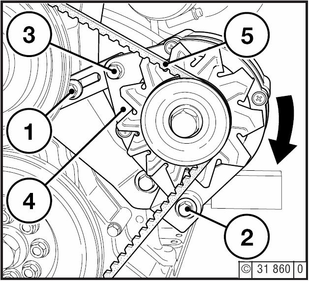 DFP4 2011 Operation Manual Please follow the steps below, using the above diagram as a reference, to properly change the engine s alternator belt: 1. Loosen bolts (1), (2) and (3) 2.