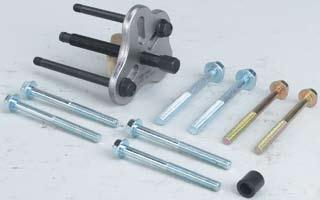 Cap screws included (pairs): 3/8-16 x 3-1/2; 5/16-18 x 3-1/2; 5/16-24 x 3-1/2; M8-1.25 x 90 mm; and 5/16-18 x 4 (SIR). No. 7245 Steering wheel puller with five pairs of cap screws.