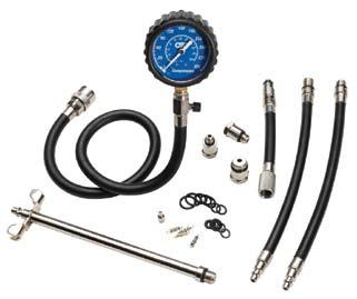 applications) 12" flex hose -12 mm standard reach 12" flex hose -10 mm standard reach Rugged blow molded hard case with removable lid Repair parts kit No. 5604 Motorcycle compression tester kit. Wt.