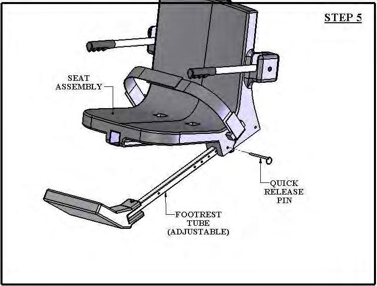 STEP 5: INSTALL THE FOOTREST Locate the FOOTREST ASSEMBLY and install it on the seat as shown above.