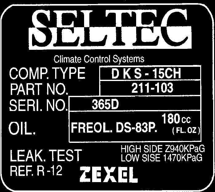 :Z Type and Model Seltec Body Assembly Number Lubricant Type 08 TM HS 99 MEI 994456 Serial Number