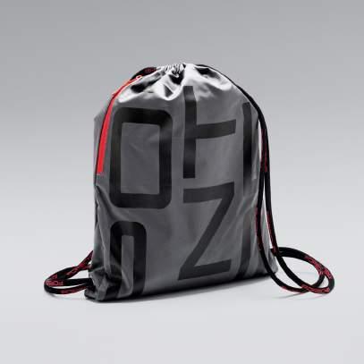 Gym sack with drawstring and side zipper pocket as well as inner pocket.
