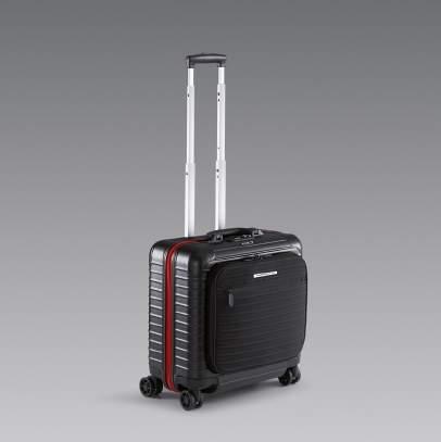Fits in all current Porsche models. Cabin baggage according to IATA norms.* Five-year warranty. 100 % polycarbonate. Dimensions: 16.73 x 15.7 x 8.27 in. Capacity: approximately 7.13 gal.
