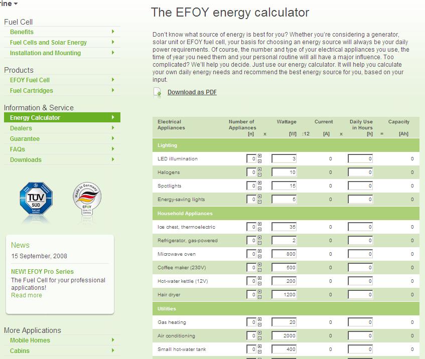 Energy consumption in motor homes Visit www.efoy.