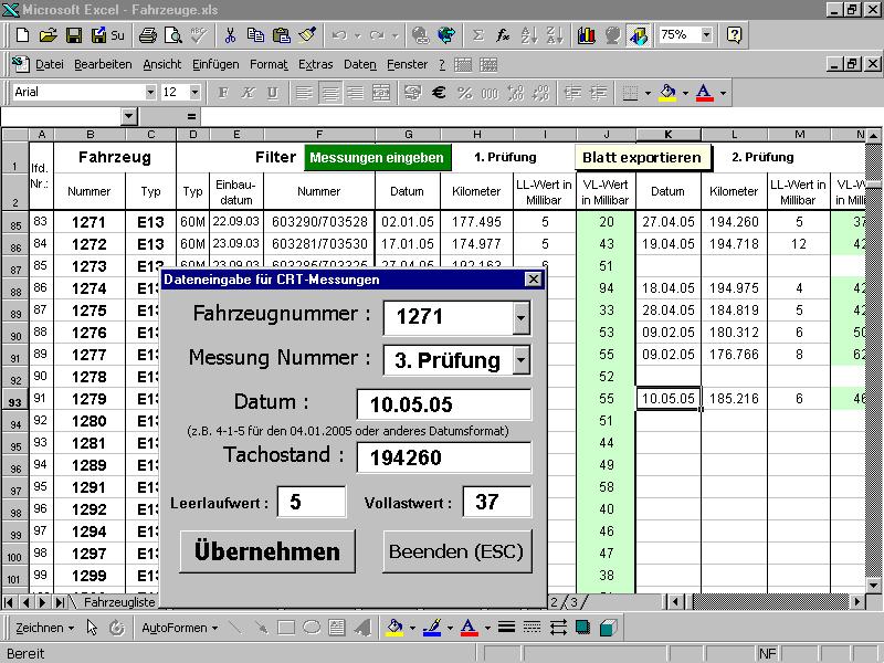 Quality assurance software (Screen shot of bus data, e.g. type, filter, date, odometer, test history, etc.) 2.