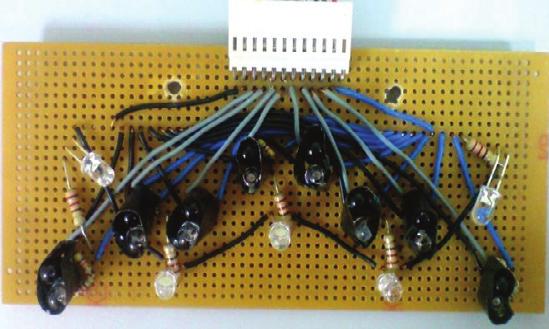 Infrared photoelectric sensor arrangement layout Infrared photoelectric sensor and LED arrangement on circuit board The infrared sensors arrangement is designed for the track dimension and definition.