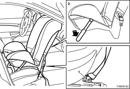 4 12 798 998 I. Front seat fitting 1 Secure the anchoring straps in the eyes at the front edge of the car's seat. See the Owner's DO NOT PLACE rear-facing child seat on front seat with airbag.