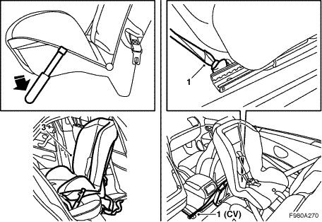 6 12 798 998 II. Rear seat fitting The child seat anchoring straps must on no account be attached to sharp or weak components. Mind the electrical wiring under the car seat.