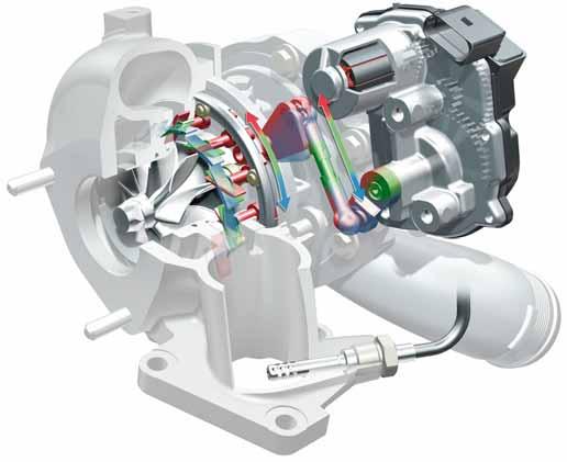 Turbocharger In the 3.0l V6 TDI engine, the charge pressure is generated by an adjustable turbocharger.