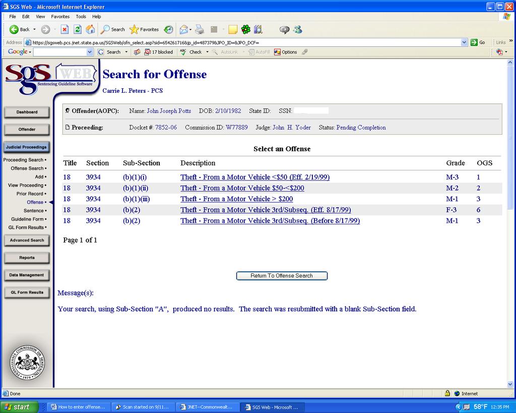 SGS Web - How to Create Offenses Select the offense by clicking on the