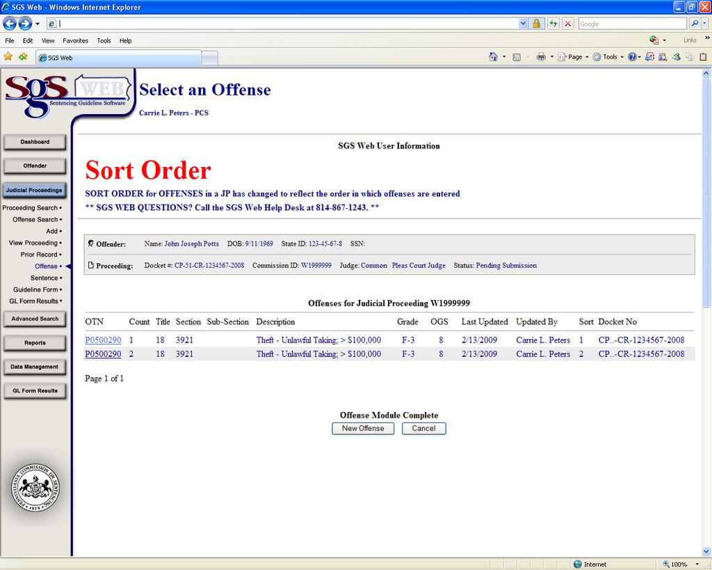 SGS Web - How to Create Offenses Deleting Offenses To Delete an offense, click